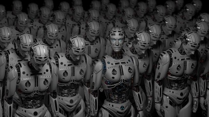 Obraz premium 3D Render Futuristic Robot army or group of cyborgs
