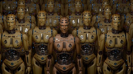 3D Render Futuristic Robot army or group of cyborgs