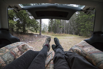 Sleeping in a van in the middle of the nature
