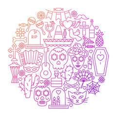 Day of the Dead Line Icon Circle Design