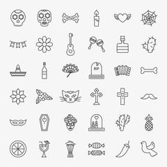 Dia De Los Muertos Line Icons Set