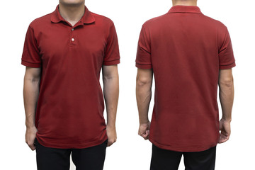 Red  blank polo t-shirt on human body for graphic design mock up