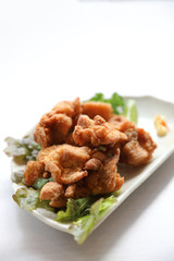 Karaage , Fried Chicken Japanese style on wood background