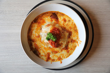 Homemade Beef Meat lasagna on dish in restaurant , Italian food