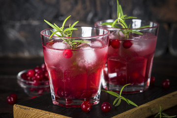 Cocktail with cranberry, vodka, rosemary and ice. © nadianb