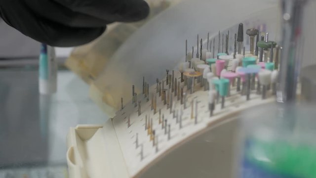Burs and polishers and drills in a dental lab