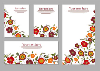 Set of cards, posters, flyers with floral ornaments.