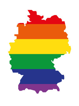 Deutschland, Umriss, Landkarte - Icon, Symbol, Piktogramm, grafisches Element - Fläche - weiß - Regenbogen, bunt - Vektor
