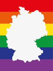 Deutschland, Umriss, Landkarte - Icon, Symbol, Piktogramm, grafisches Element - Fläche - weiß - Regenbogen, bunt - Vektor