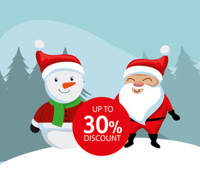 christmas sale label with santa claus character