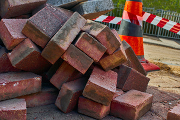 Heap of road's bricks