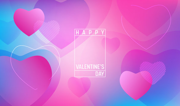3d Colorful Hearts for Happy Valentines Day Hand Drawn Lettering design, Love card vector illustration, Wedding Party Flyer or Poster