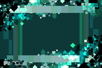 Graphic Design Background. Colorful Confetti Frame with Copy Space. Green, Teal, Emerald, and Cyan.