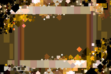 Graphic Design Background. Colorful Confetti Frame with Copy Space. Brown, Gold, and Orange.