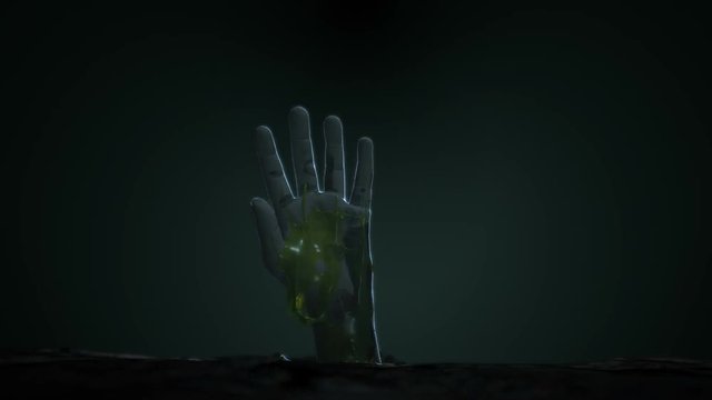 Animated Zombie like hand punches through the ground as green slime oozes over it. Comes with the Alpha Matte to add any background you choose.