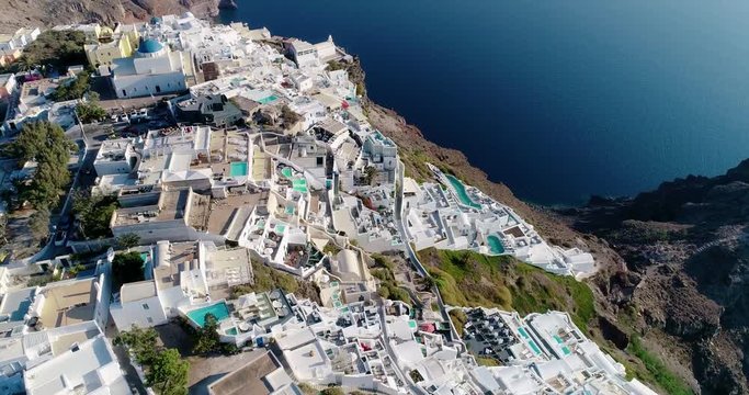 village with villa on the island of Santorin in aerial view, greece