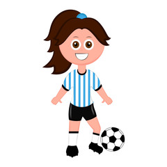 Female soccer player with a soccer ball and the Argentinian uniform. Vector illustration design