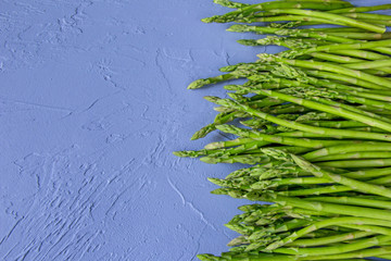 Copy space picture. Frame of fresh green asparagus. Nobody. Top view. High resolution