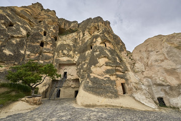 Goreme, Turkey - carved in soft rock, characteristic of Cappadocia. The place is on the UNESCO World Heritage List