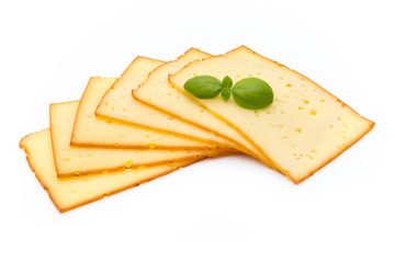 Cheese slices isolated on the white background.