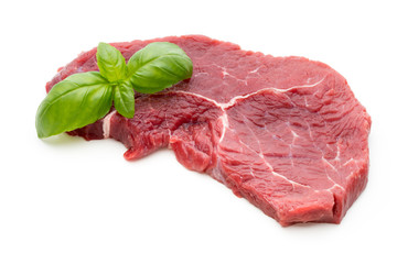 Fresh raw beef steak isolated on white.