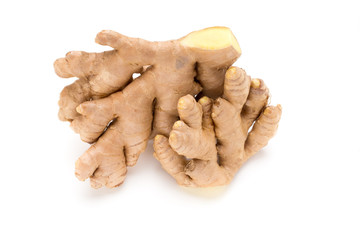 Ginger bio and lemon on white background.