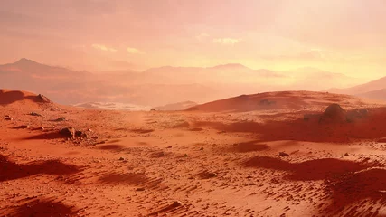 Keuken foto achterwand Baksteen landschap op planeet Mars, schilderachtige woestijnscène op de rode planeet