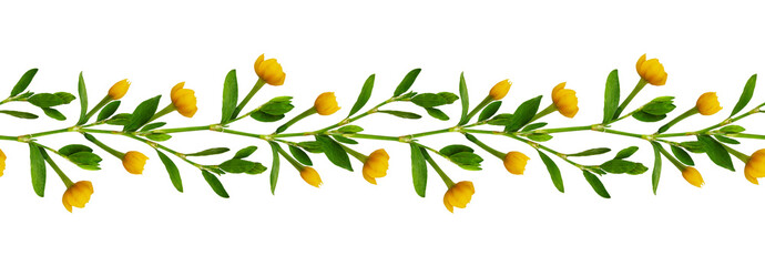 Naadloos arrangement met groene bladeren en gele bloemen