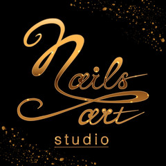 Nail studio logo with sparkling gold effect