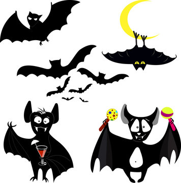 Halloween black bat icon set. Bats Silhouettes. Halloween symbol. Party