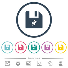 Pin file flat color icons in round outlines