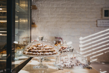 Cakes and sweets in shop