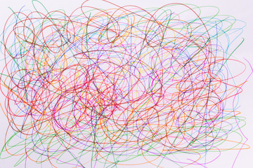 different colors felt tip pen scribble on white paper, abstract, creative concept, children drawing