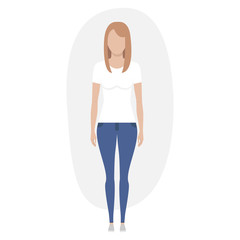 Woman in jeans and t-shirt. Isolated on white. Vector illustration.