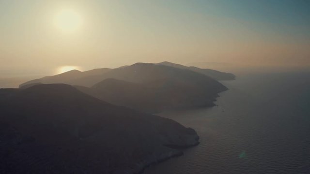 Top view of beautiful tropical islands of Greece at sunset or sunrise
