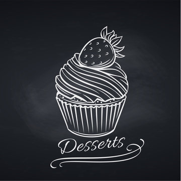 Cupcake on chalkboard, pastry template