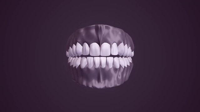 Medical background with animation of rotation and opening human jaw with teeth and dental implants. Animation of seamless loop.