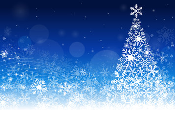 クリスマスカード背景：ツリー／ブルー