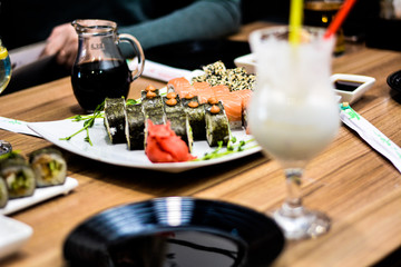 food dish sushi cocktails