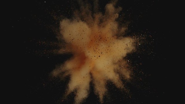 Ultra slowmotion shot of powder explosion on black background. Shot with high speed cinema camera at 1000fps