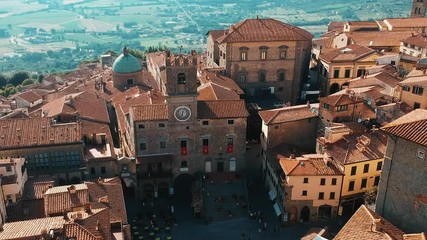 Aerial view of Cortona old town Italy, summer 2018