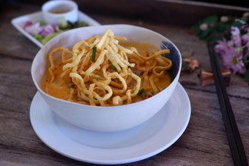 Thai food khao soi with chicken