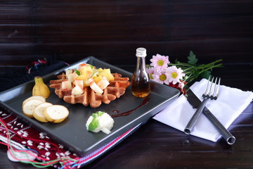 waffle with fruit salad