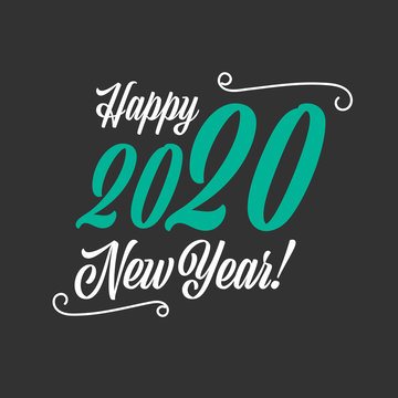 Happy New Year 2020 sign on the black background