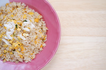 fried rice with carb on wood table