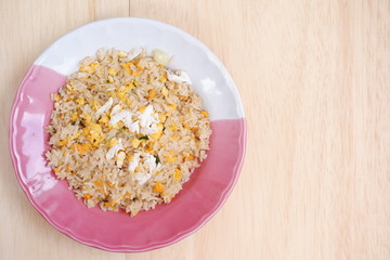 fried rice with carb on wood table