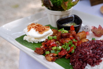 fried pork with riceberry and egg