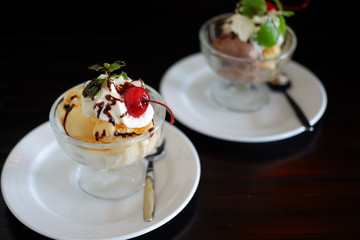 ice cream on wood table