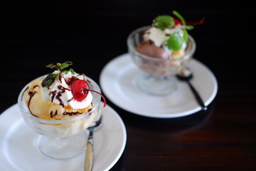 ice cream on wood table