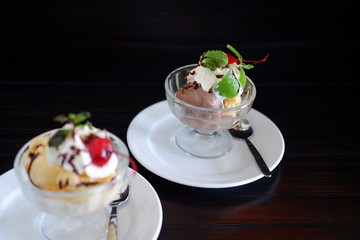 ice cream on wood table